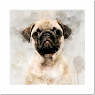 Pug Dog Watercolor Portrait 01 Posters and Art